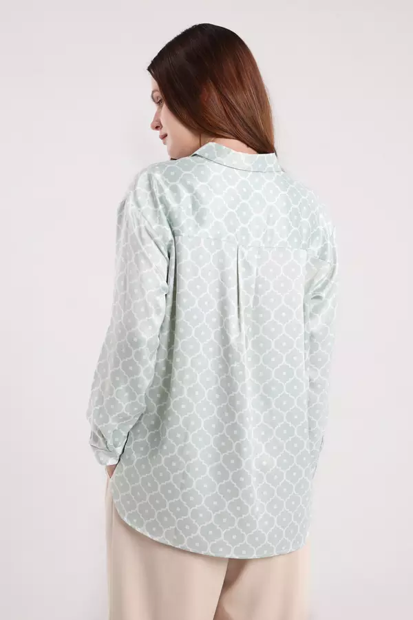 MINIMAL - Serine - Kemeja Satin Motif Geometris - Green Colour Green