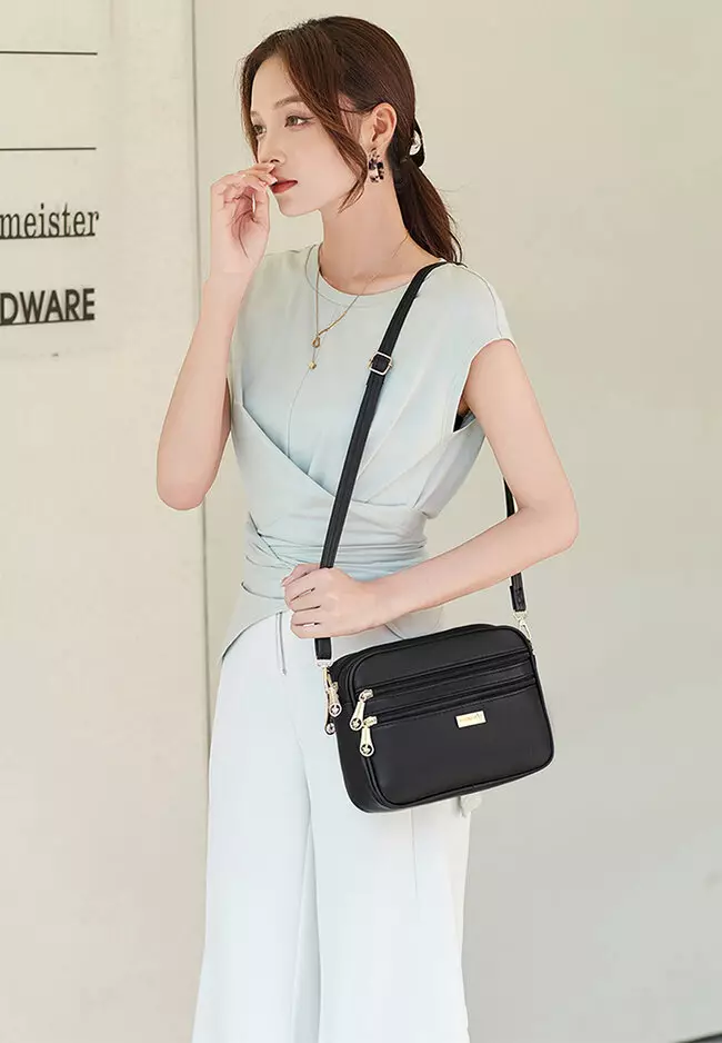 Multi Compartment Crossbody Bag / Sling Bag - Black