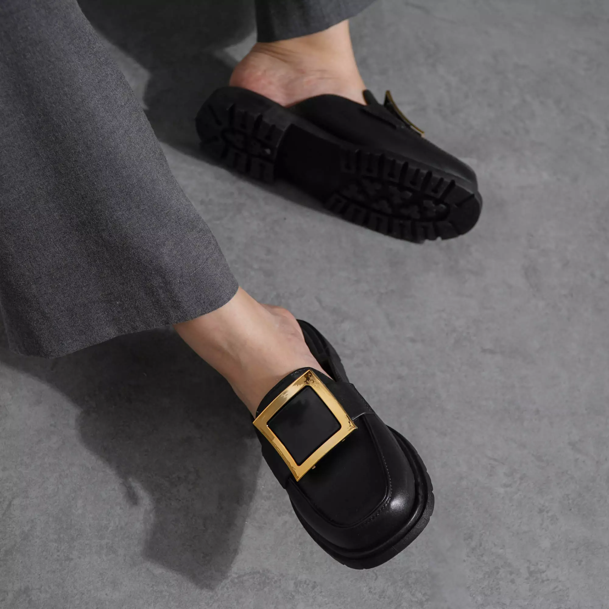 Blow BLWWI 0029 DX-1618 Fiona Mules Sandals Full Rubber Heels 3cm Sepatu Wanita Import Square Buckle