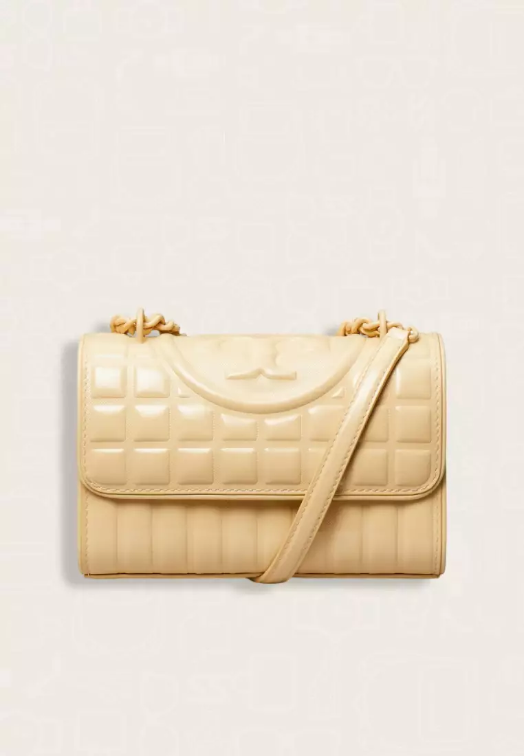 Tory Burch Small Fleming Pateng Square Quilt Convertible Shoulder Bag Vanilla Soft Serve