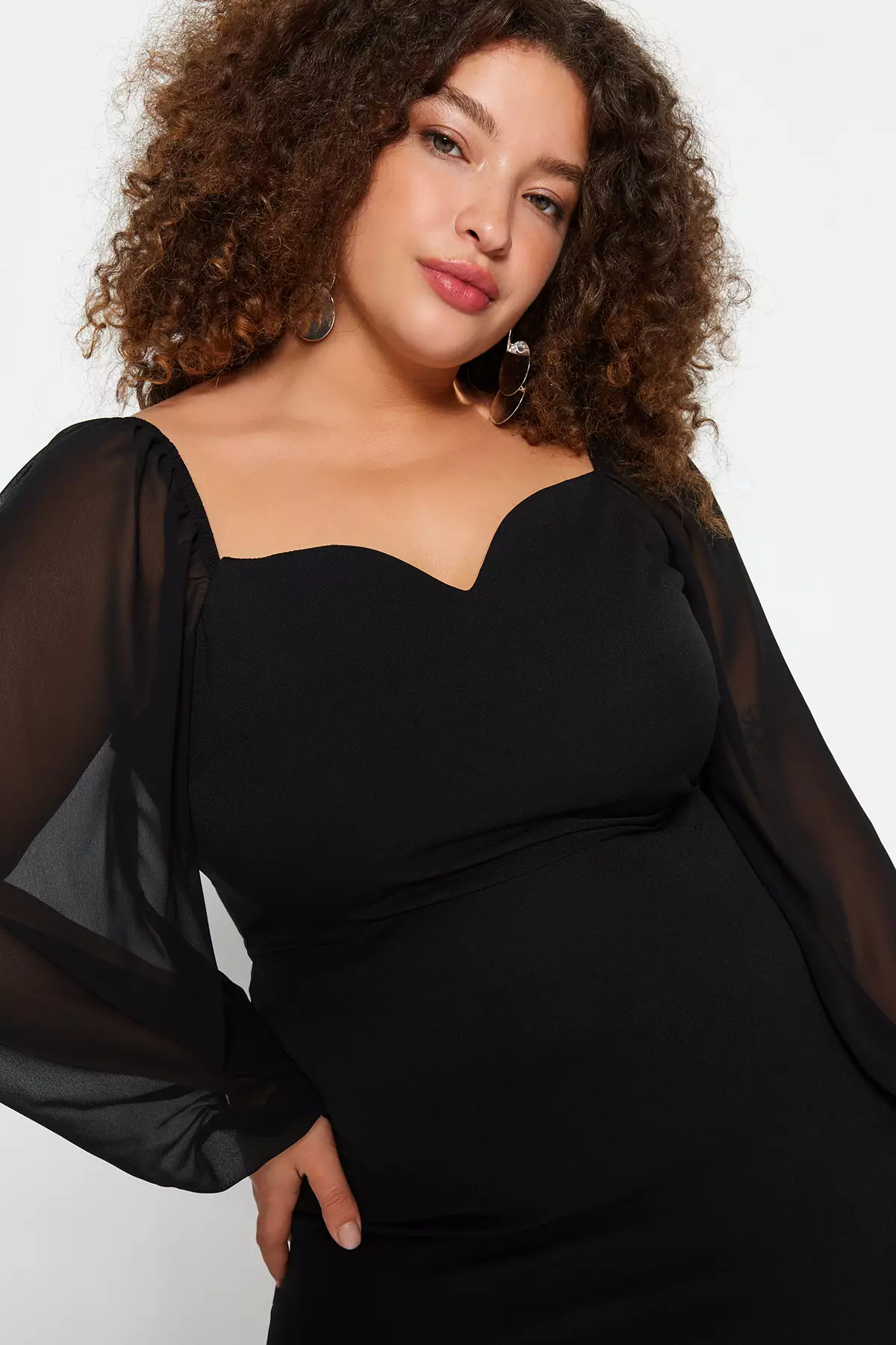 Black fitted dress top plus size