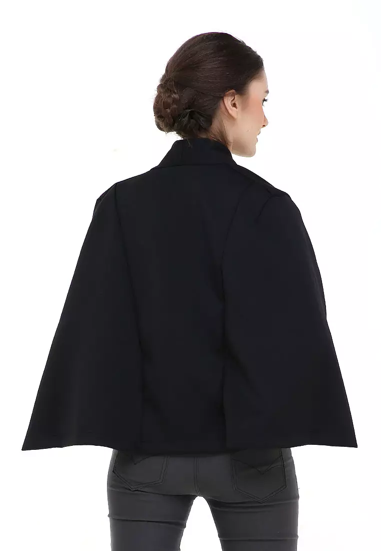 Qemsya Jas Wanita Cape Blazer Casual Plain Outer Material Scuba ORIGINAL - Black