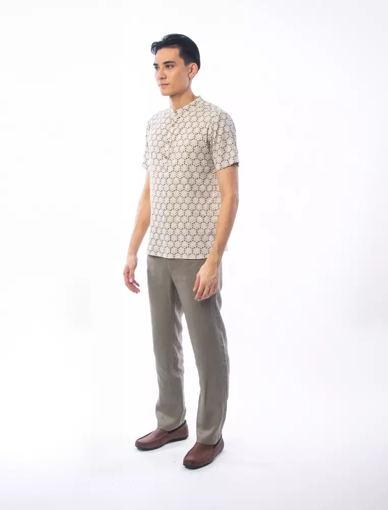 EAST INDIA COMPANY - HARZIZ MEN SLIM FIT SHORT SLEEVE PRINTED SHIRT BROWN
