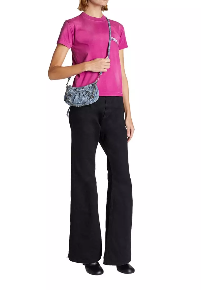 Le Cagole Mini With Chain BB Monogram Crossbody Bag in Denim