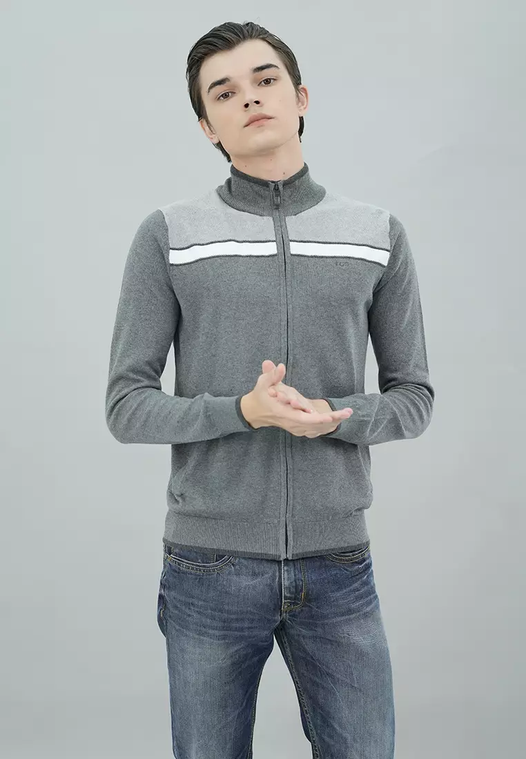 LGS - Sweater Casual Pria Resleting Aktif Two Pockets Warna Abu-Abu Kombinasi - CST.260.D065.30.C-L/S