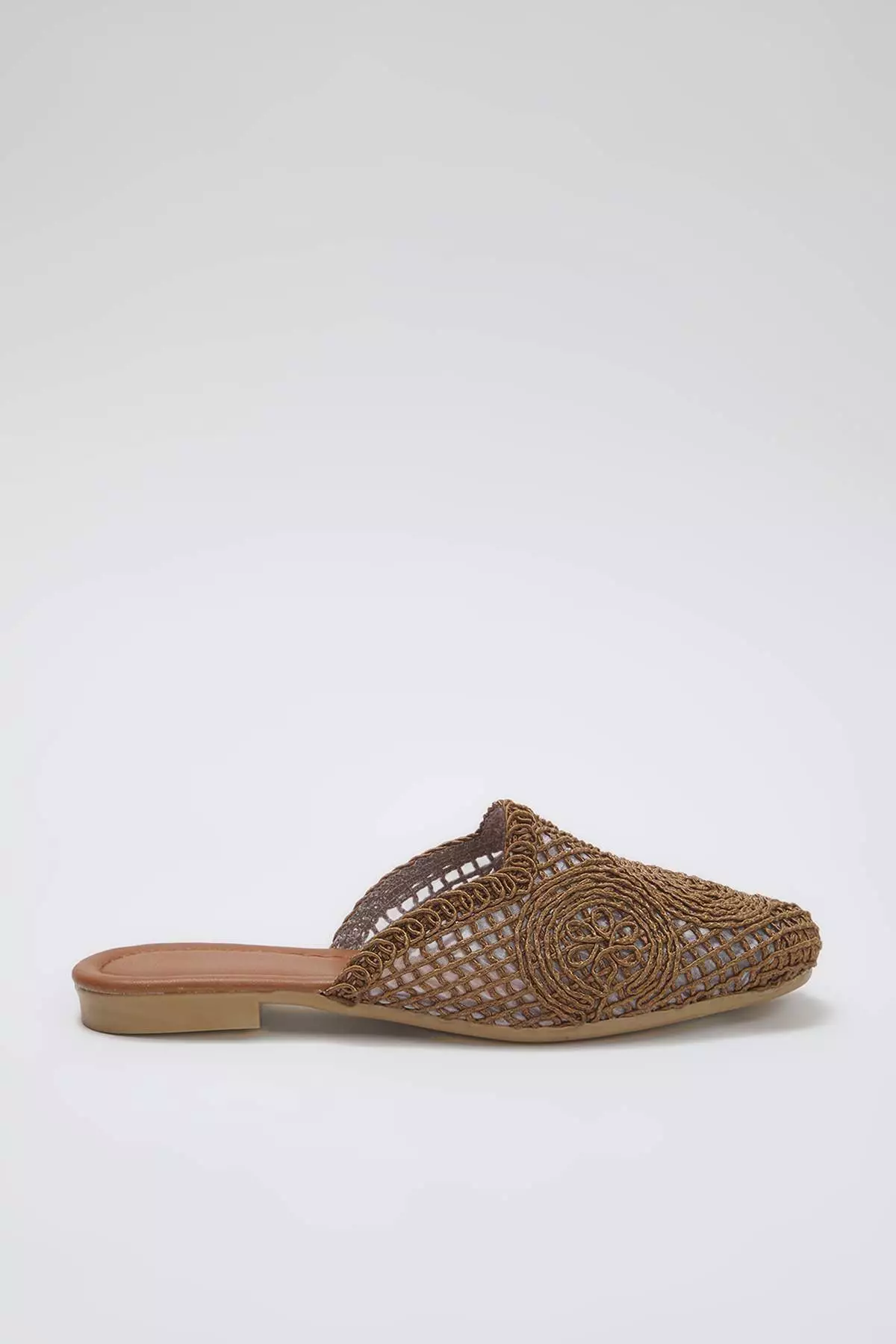 Brown Closed Front Knitted Detailed Women's Mule Slippers Takss24Te00000