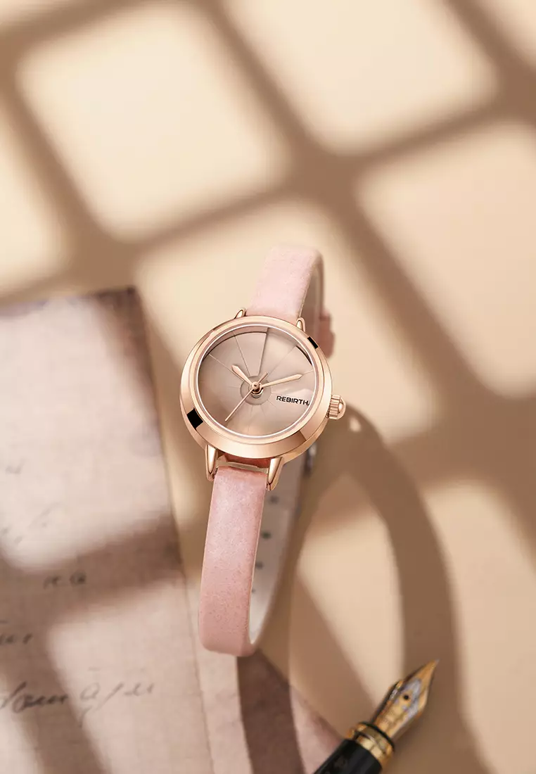 Jam Tangan Wanita Gaya Korea yang Elegan Tali Kulit Anti Air Jam Tangan Cewek Merah Jambu