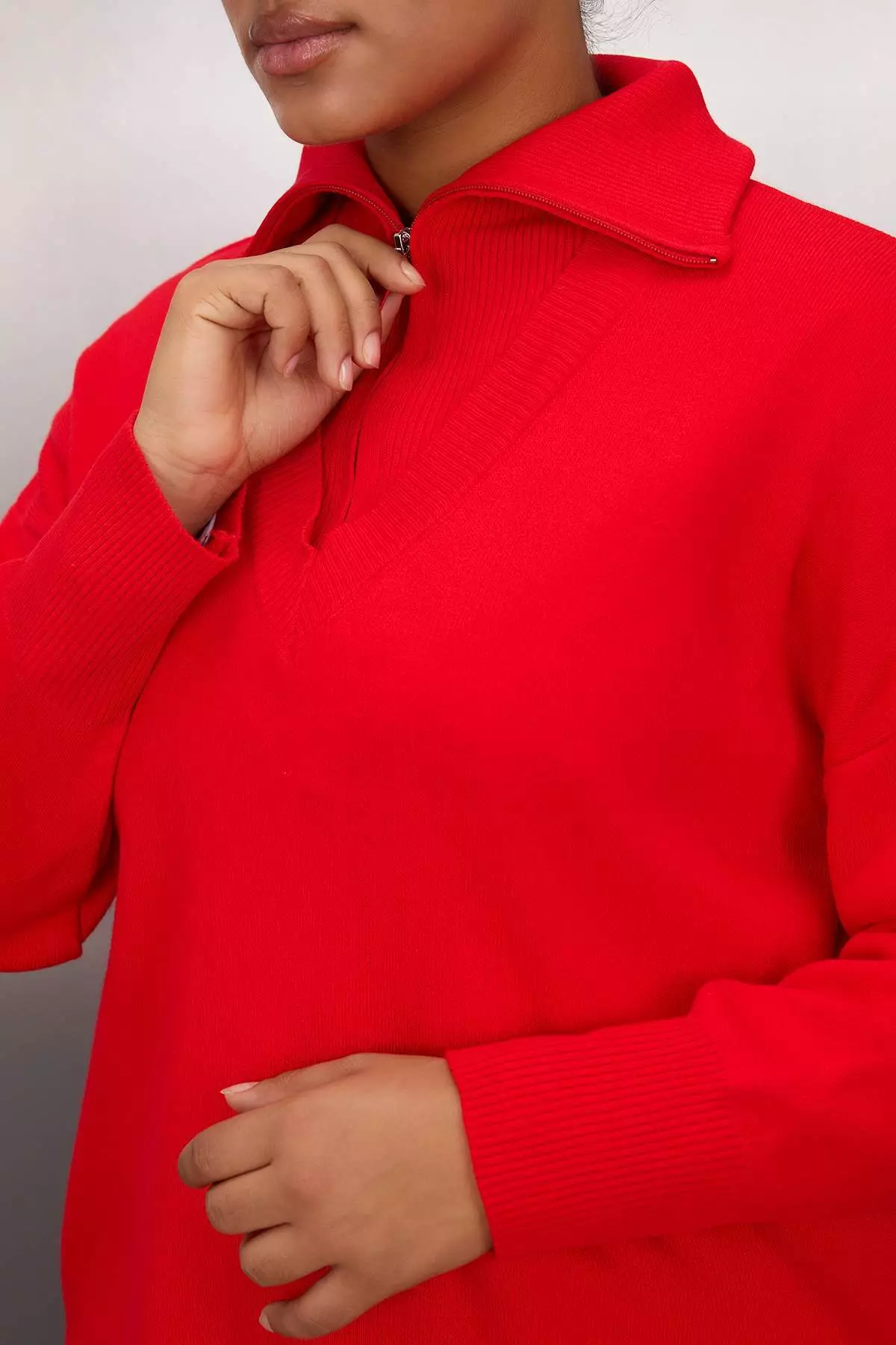 Plus Size Half-Zip Slit Knit Sweater