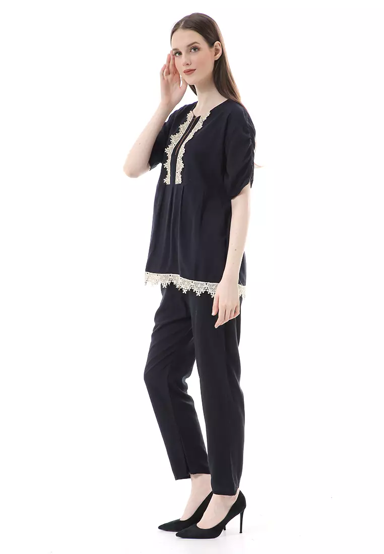 Zemira Piyama One Set Atasan Bawahan Wanita High Quality - Hitam