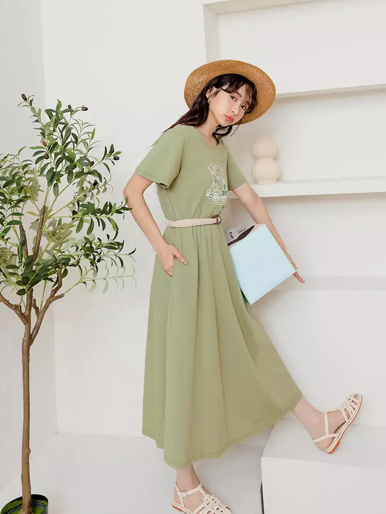 KITTY Print Waist-Elastic Long Dress [KB1497]