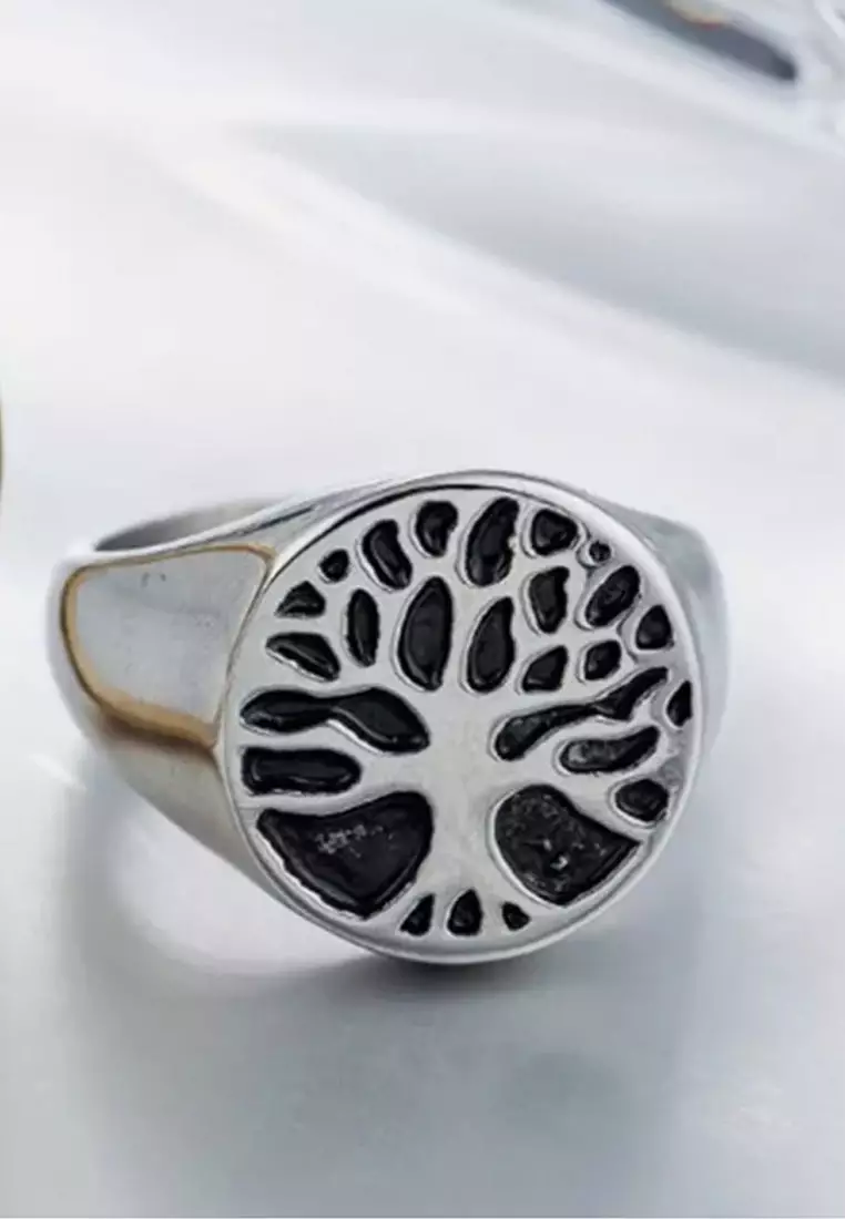Accessories Pria Tree Of Life Premium Stainless-Steel Ring  Cincin Pria Silver