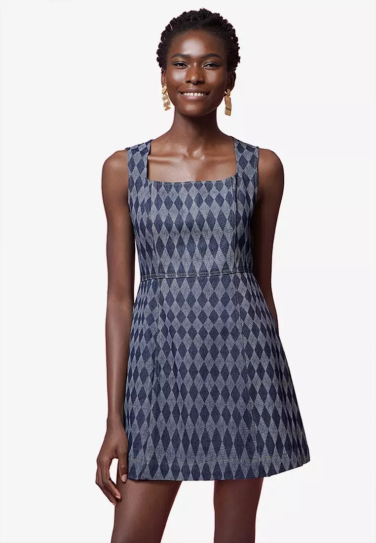 Buy Saturday Club Square Neck Rhombus Pattern Dress 2024 Online