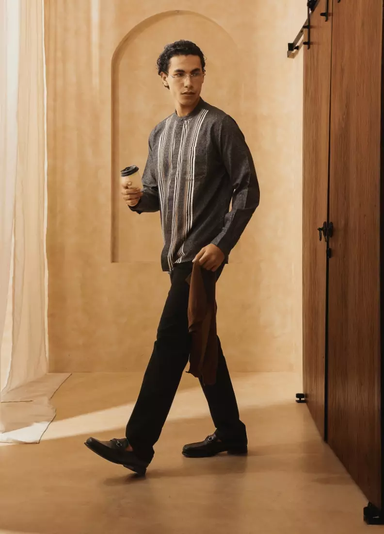 POLICE Kemeja Koko Printing Cotton Soft Regular Fit Lengan Panjang Pria