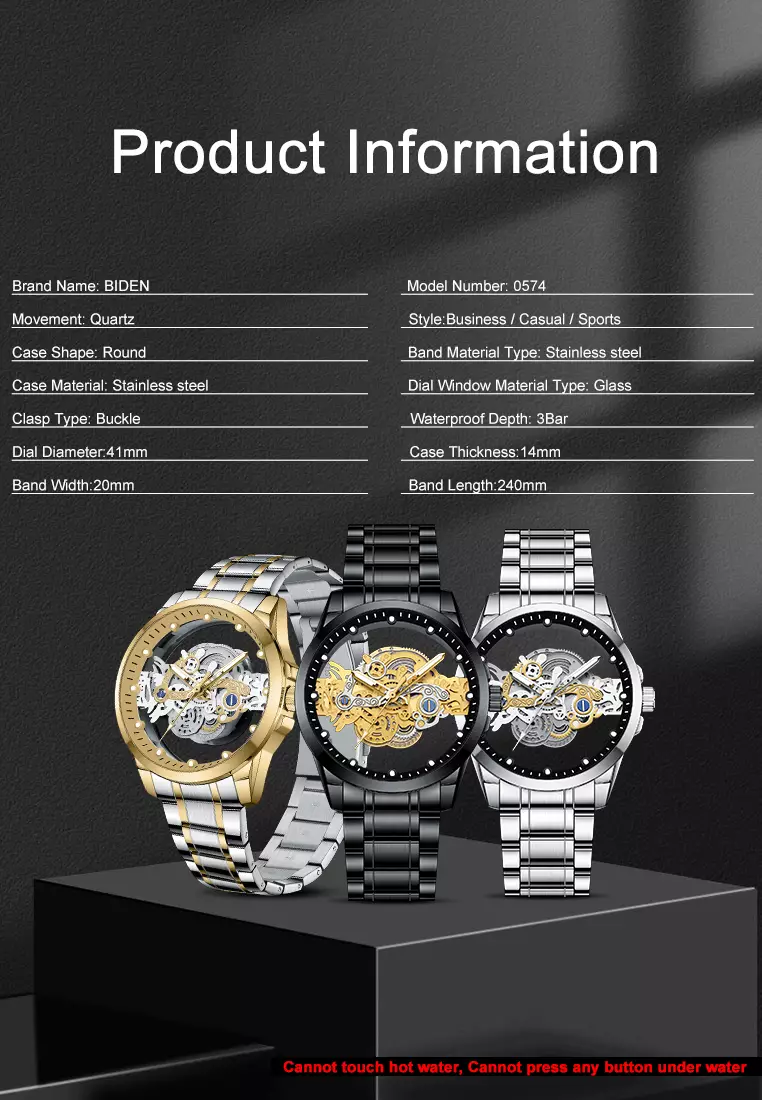 Jam Tangan Pria HD Luminous Function Hollow Dial Tali Stainless Steel Anti Air Jam Tangan Cowok silver gold