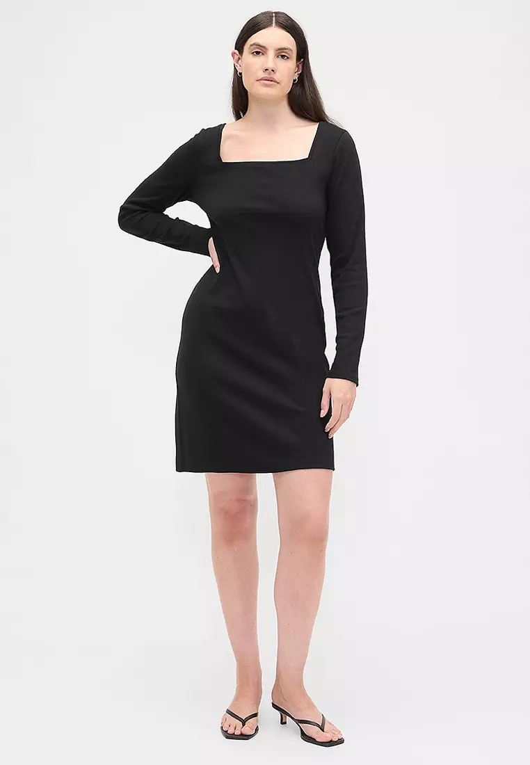 Long Sleeve Square Neck Knit Mini Dress