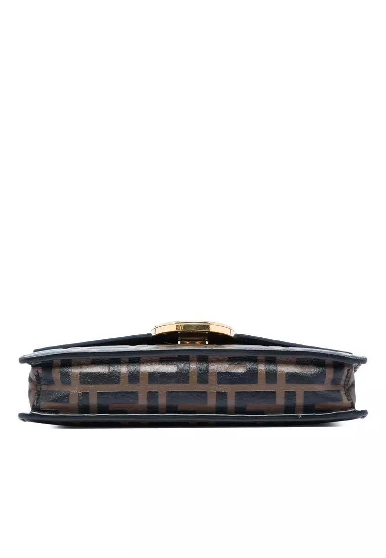 Pre-Loved Fendi Zucca Embossed Leather F Is Fendi Envelope Wallet On Chain
