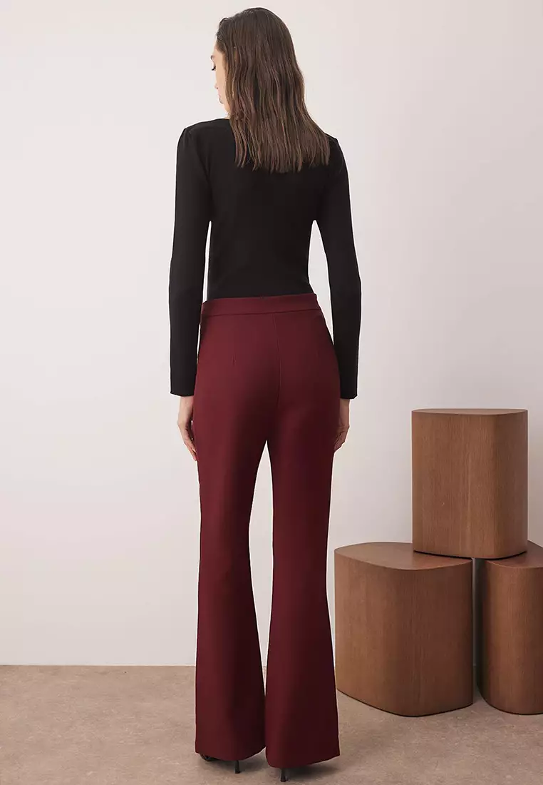 Burgundy Flare Bell-Bottom Woven Trousers Tofaw19Bb0581