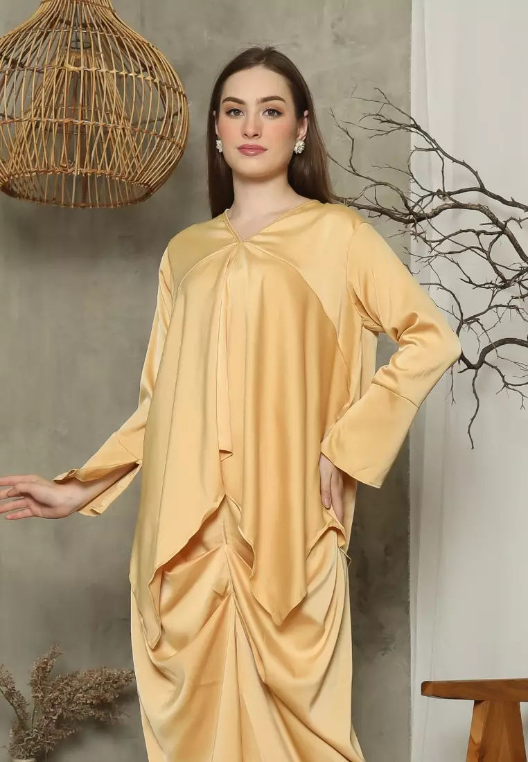 RINJANIE BATIK - Dress Batik Wanita - Set Rinjana - Yellow - Lena Series - OOTD - Satin Silk Premium