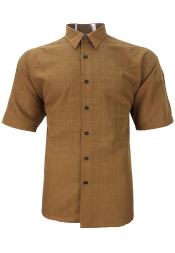 Pacolino brown Pacolino - Checker Formal Casual Short Sleeve Men Shirt B500AAA7905AB5GS_1