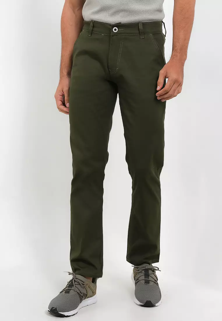 Celana Chino Pants Cotton Twill Stretch - Army Green