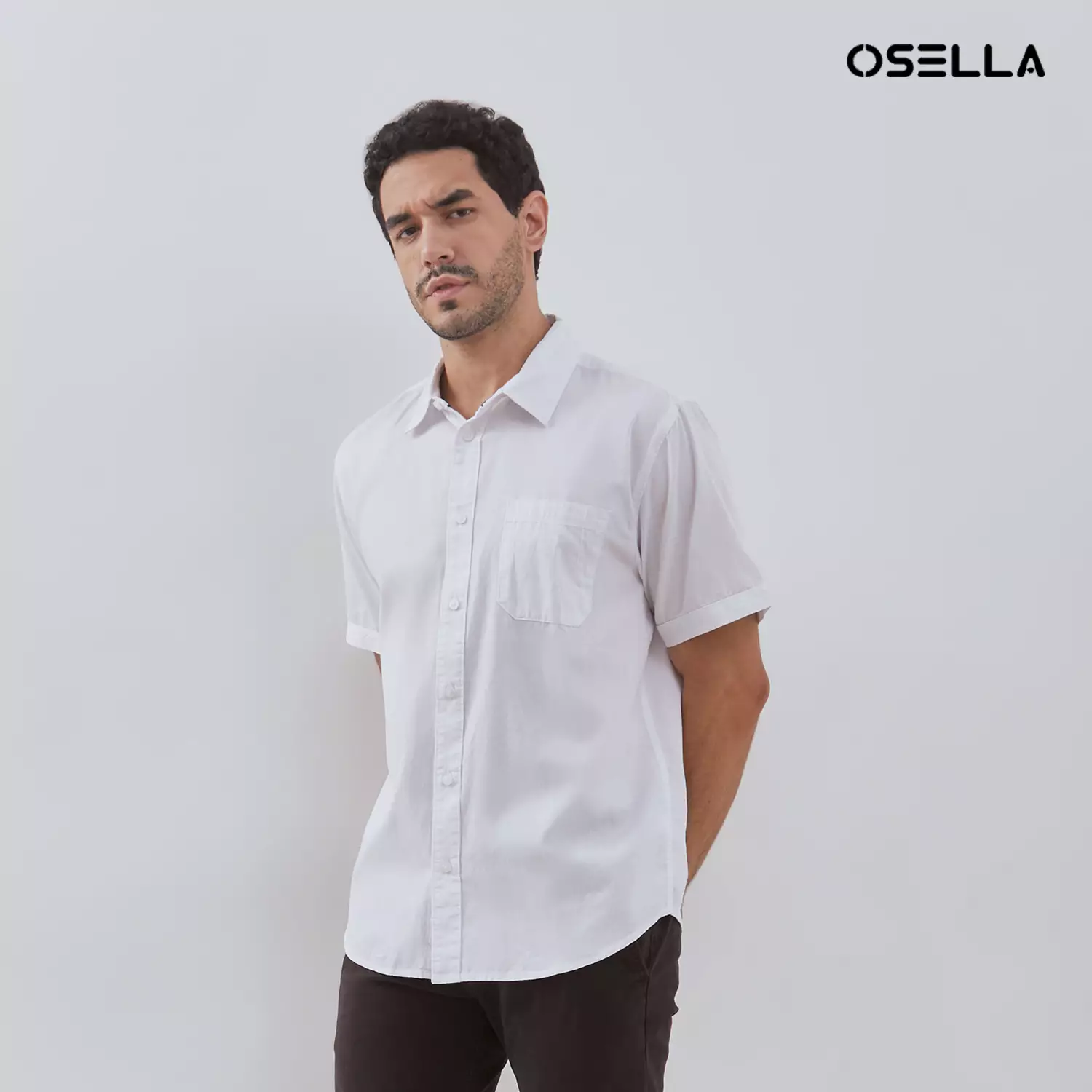 [NEW] Osella Dobby Pique Solid Collared Short Sleeve Shirt In White 2032500401 | Kemeja Pria Lengan Pendek