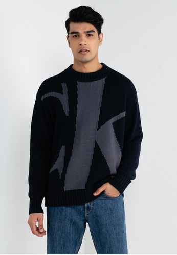 Calvin Klein navy Monogram Crew Neck Sweater - Calvin Klein Jeans Apparel 4619BAA84272CFGS_1