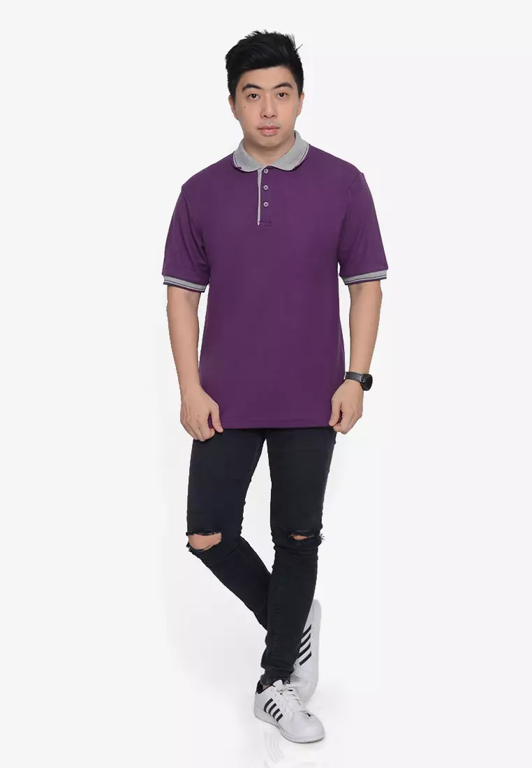 Andre Michel Kaos Polo Shirt Lengan Pendek Kerah Abu Ungu Tua 933-47