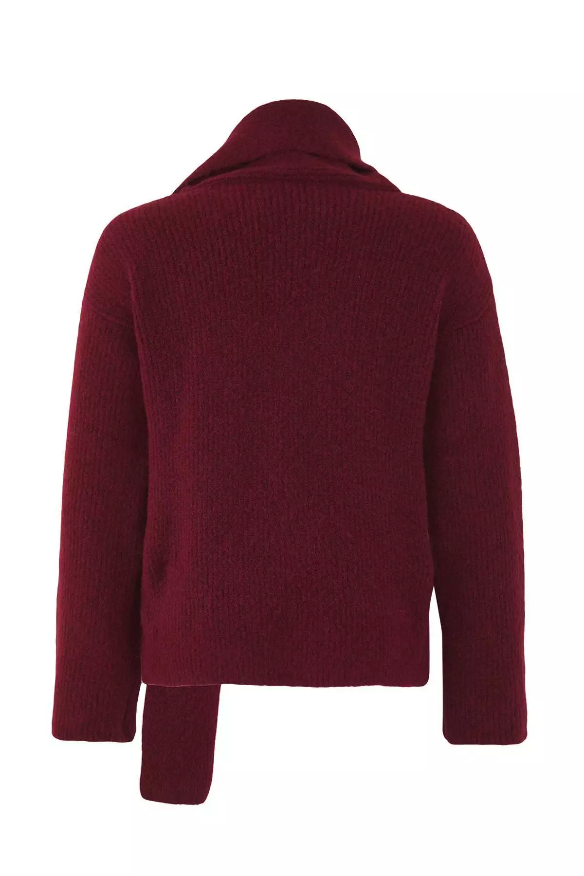 Burgundy Wool Blend Beard Yarn Shawl Collar Detailed Knitwear Sweater Twoaw26Kz00008