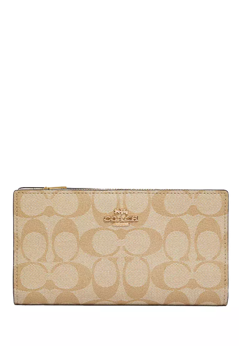 COACH Women Slim Zip Wallet In Signature Canvas