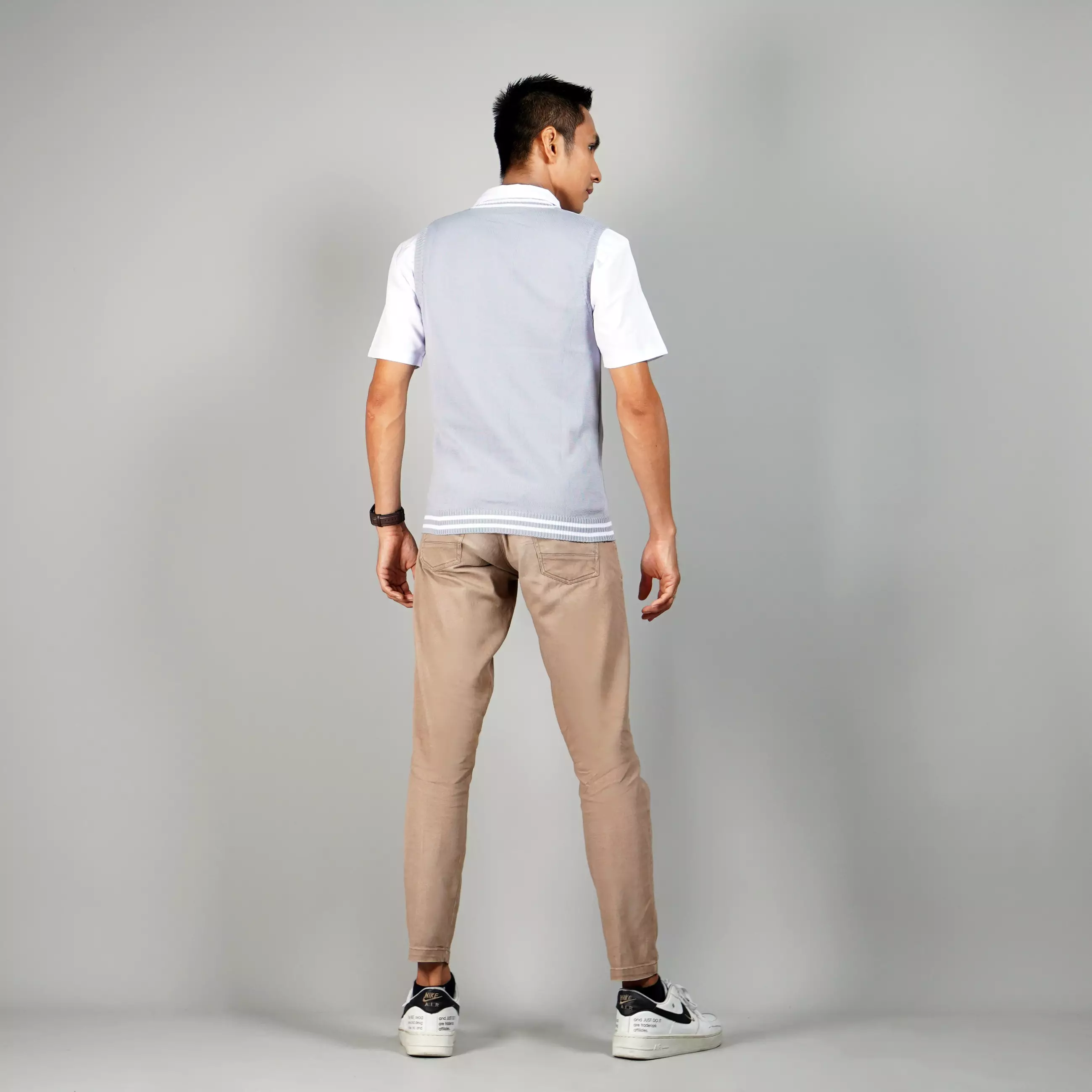 VICKO Knit Outer Rajut Pria Rompi Sekolah Rompi SMA - ABU MUDA