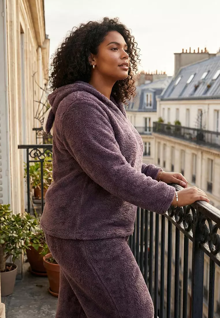 Smoked Wellsoft/Plush Hooded Ear Detail Knitted Pajamas Set Tbbaw25Ai00021