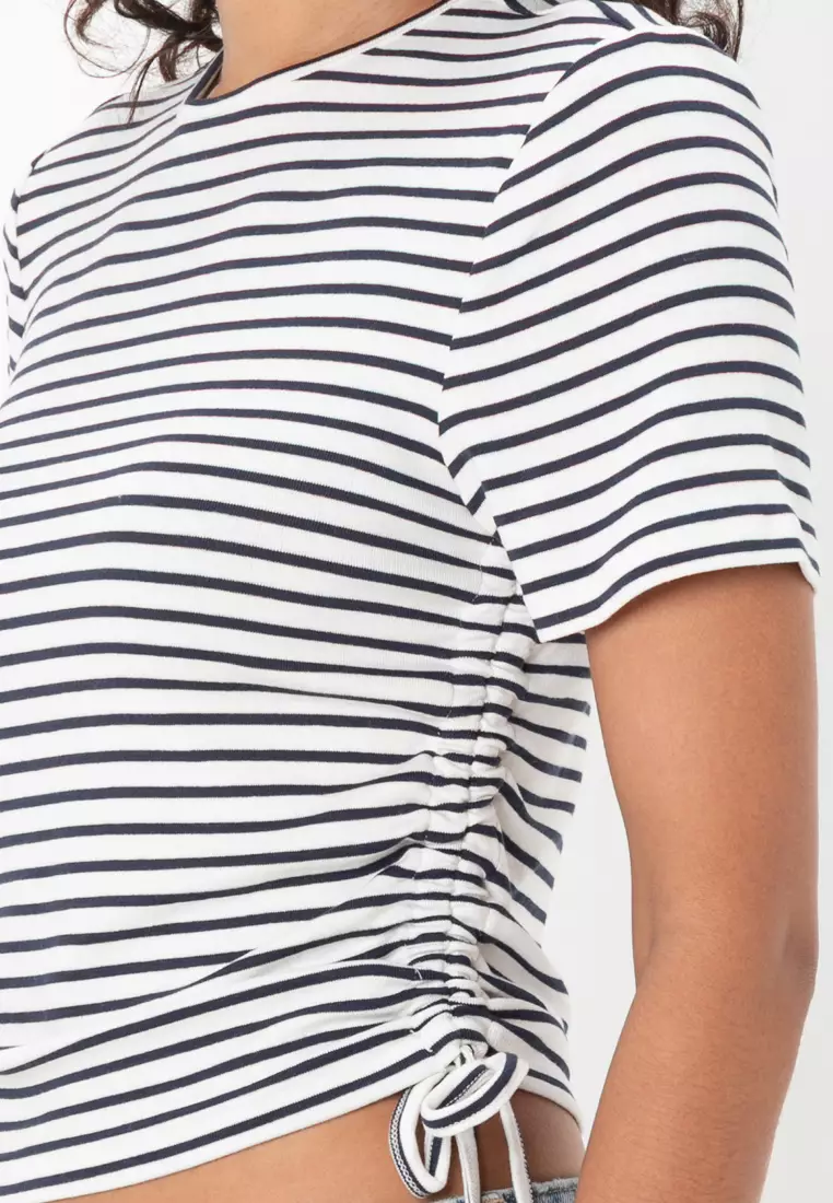 Devin S/S Stripe O-Neck Tie Top