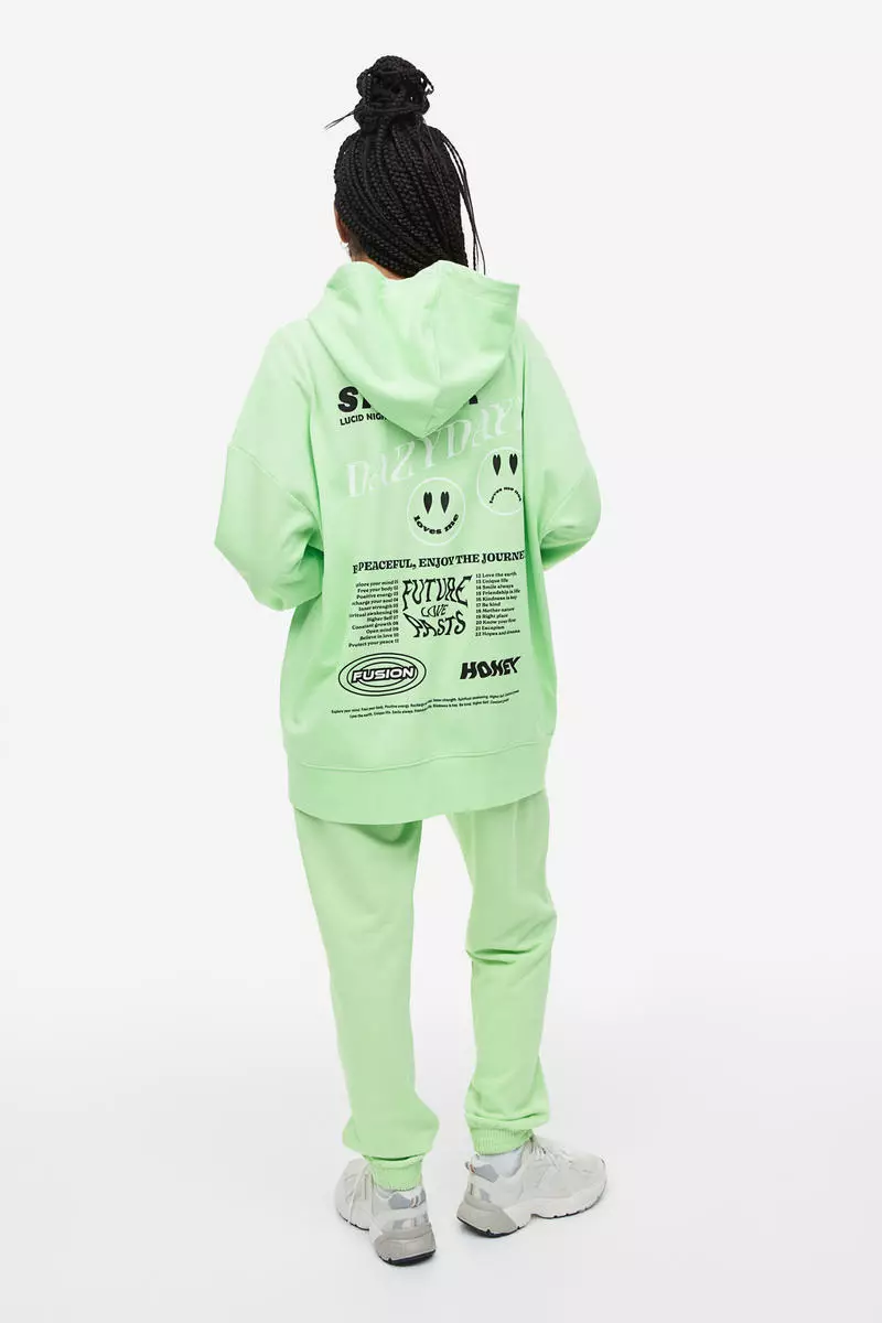 Oversized printed zip-through hoodie