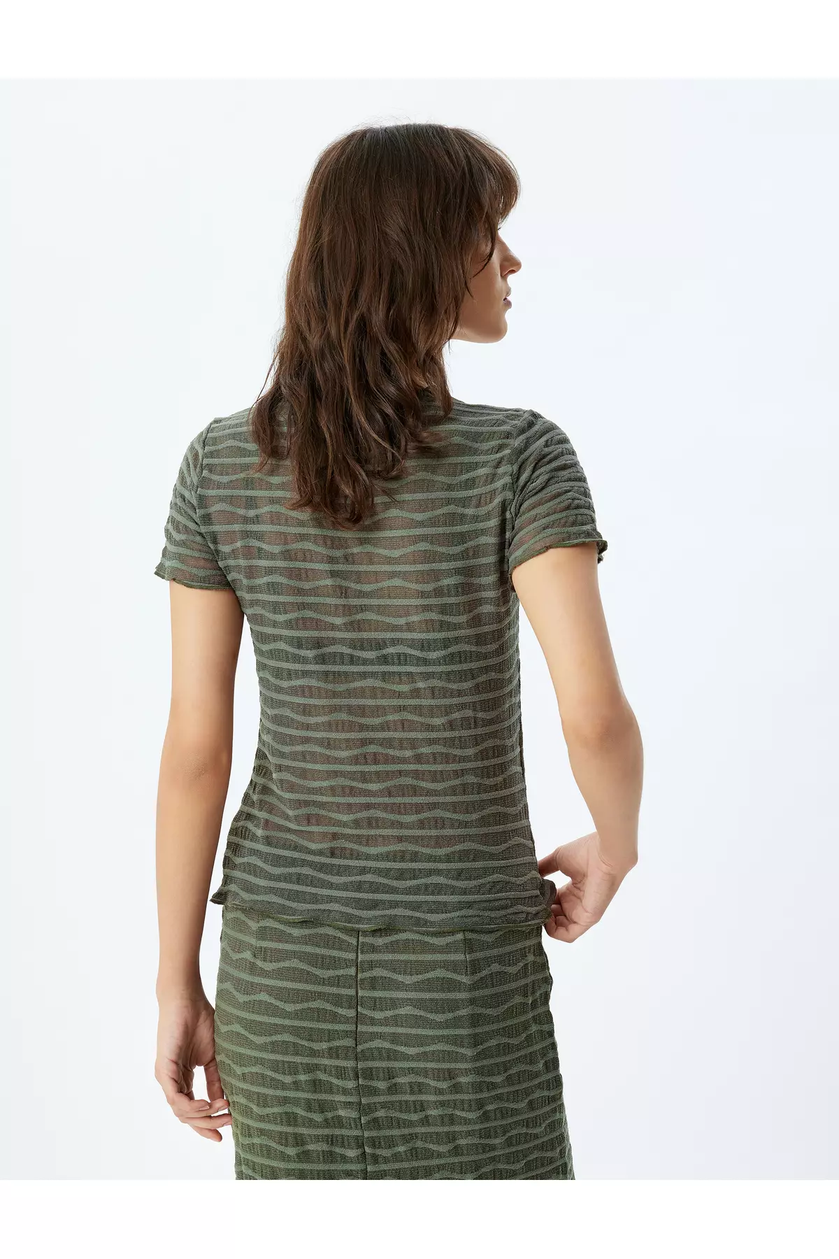 Short Sleeve Round Neck Striped Semi-Transparent Crop T-Shirt