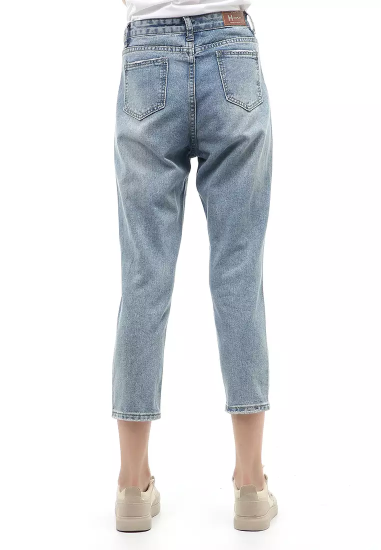 Jourel Long Pants Celana Panjang Jeans Sobek Wanita Desain Stylish Material Denim ORIGINAL - Light Blue