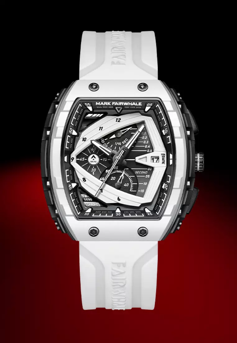 Unisex Barrel Shape Resin Quartz Chronograph Watch, 45mm, Rubber Strap