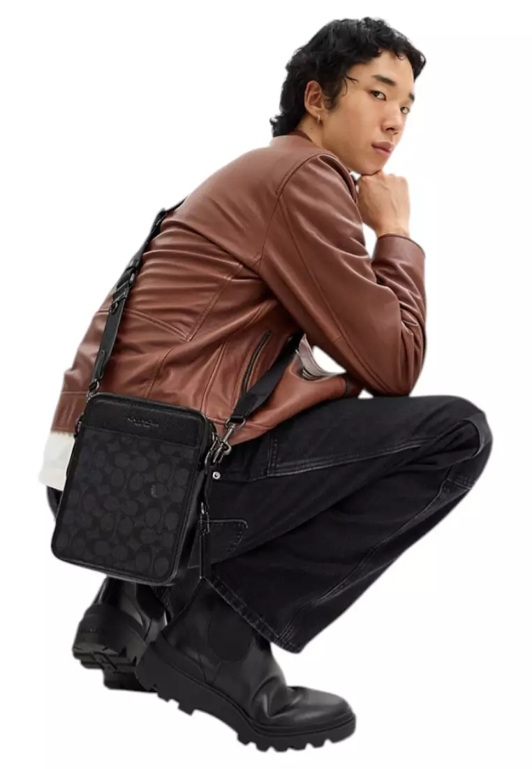 Mens Sullivan Crossbody In Signature Canvas - Charcoal Black