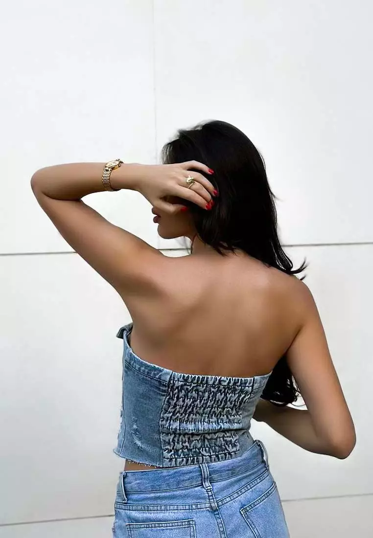 Blue Denim Corset Tube Top