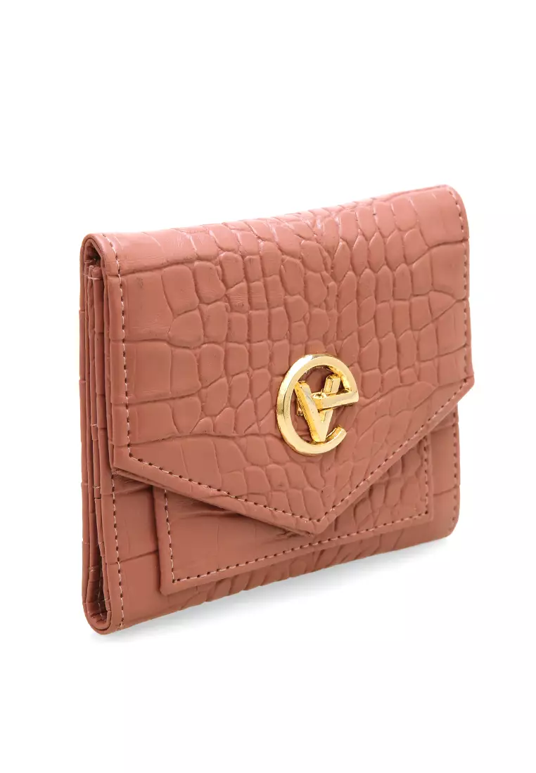 Fauzia Dompet Wanita Mini Motif Croco Premium Quality - Dusty Pink