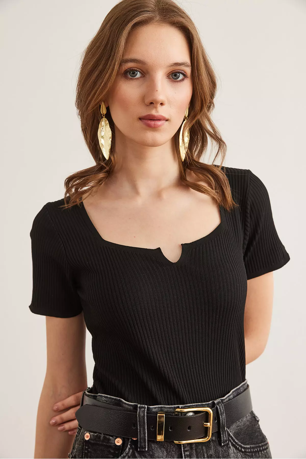 Women'S Black Collar And Sleeve Cutout Detailed Knitwear Blouse Blz- 19002884
