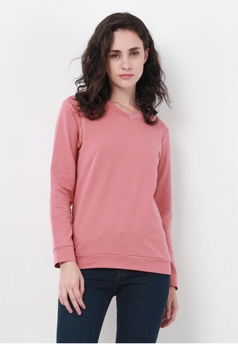 nicole pink Nicole V-Neckline Long Sleeve Sweatshirt D6EECAAB1CEF96GS_1