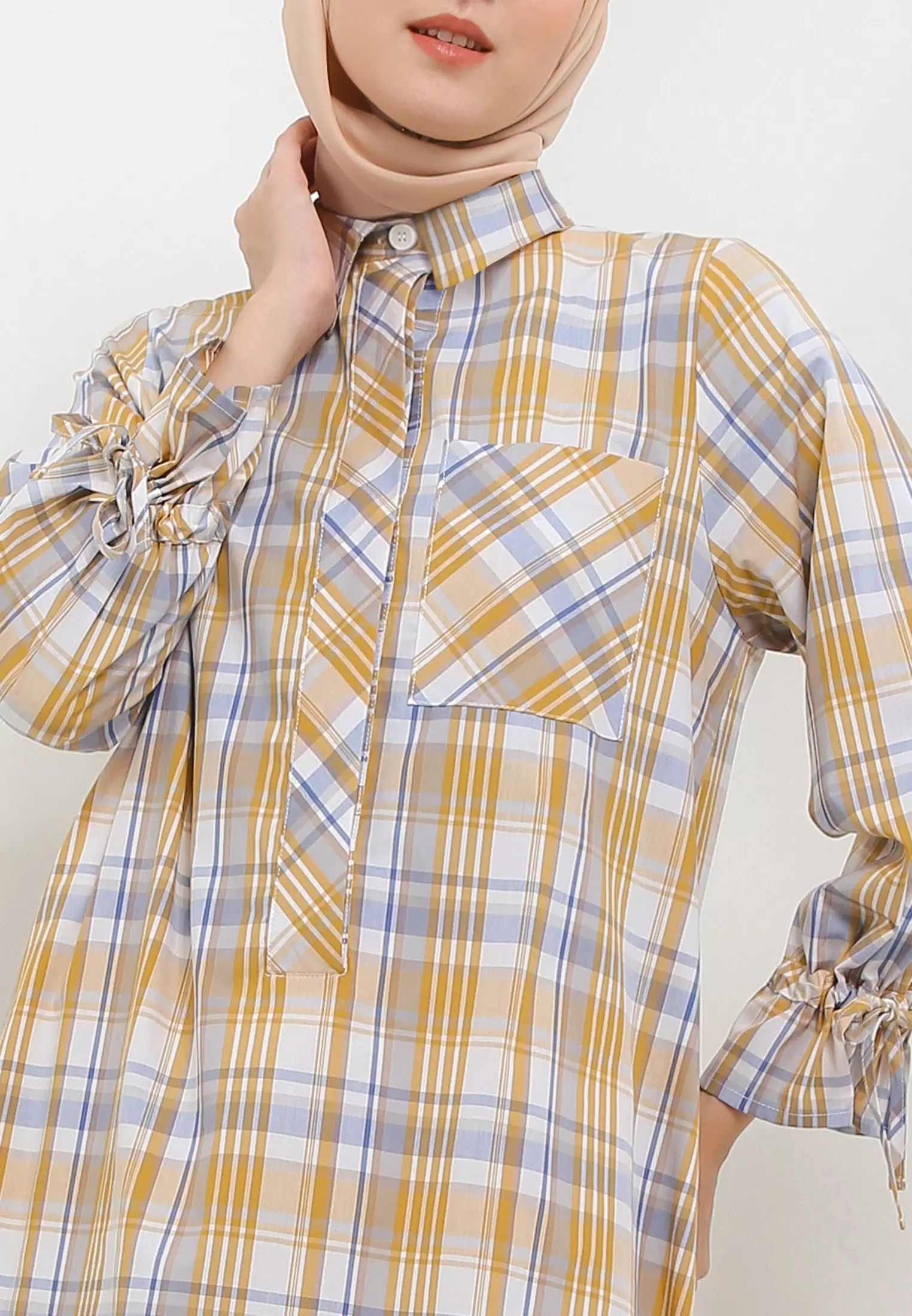 MFMW Fillmere Midi Dress Golden Brown Motif Kotak