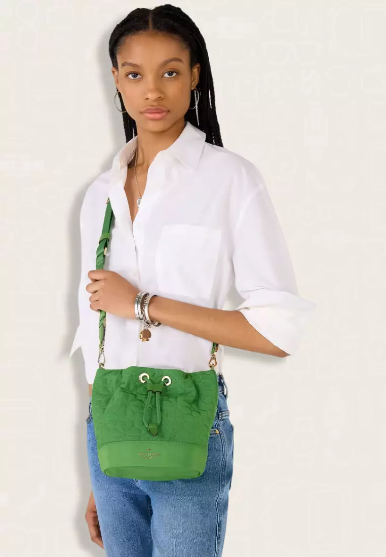 Kate Spade Spade Flower Quilted Fabric Bucket Bag Green