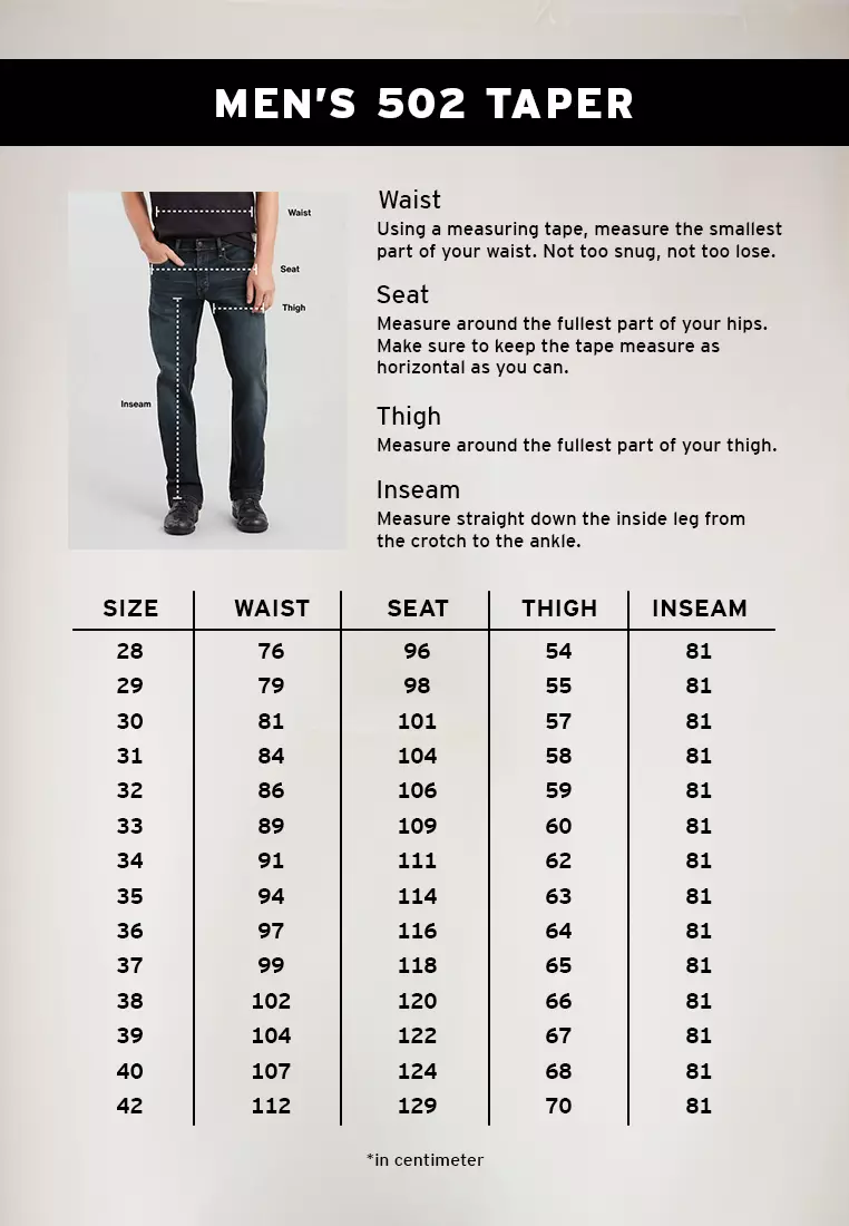 Levis 502 size chart on sale