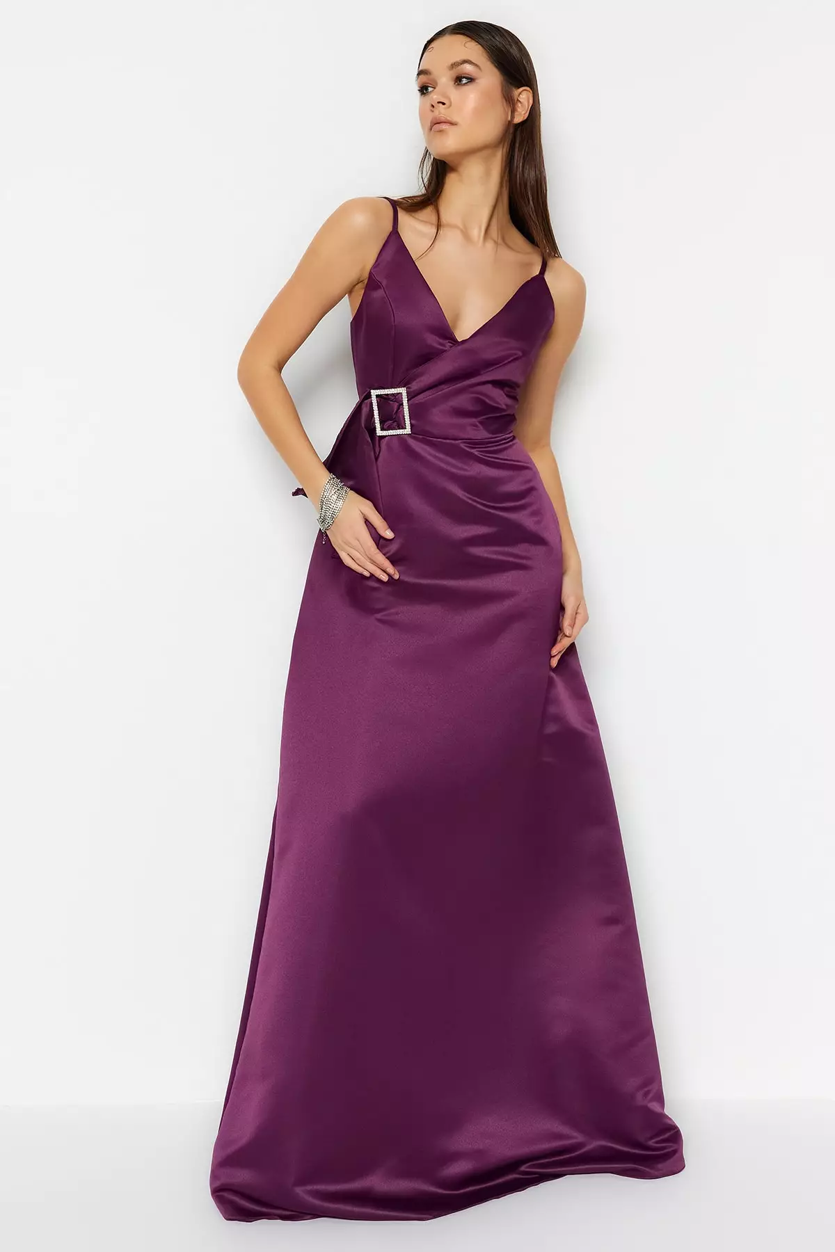 Purple satin cocktail dress top
