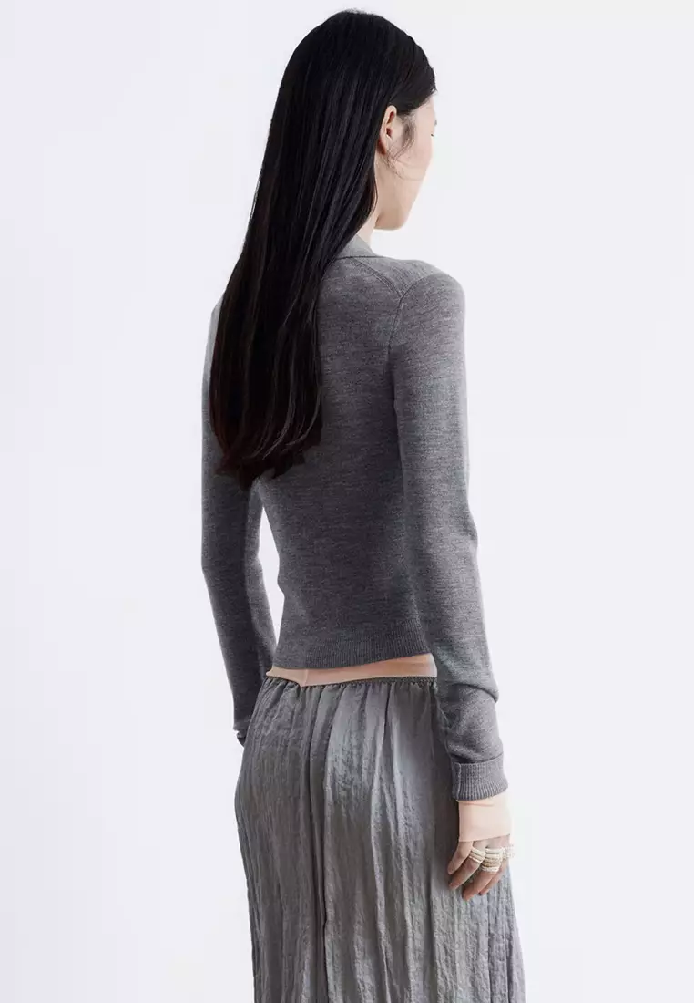 Rib-Knit Merino Wool Polo Top