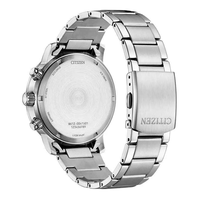 Jam Tangan Pria Citizen Eco Drive CA0840-87L Men Chronograph Blue Dial Stainless Steel Strap
