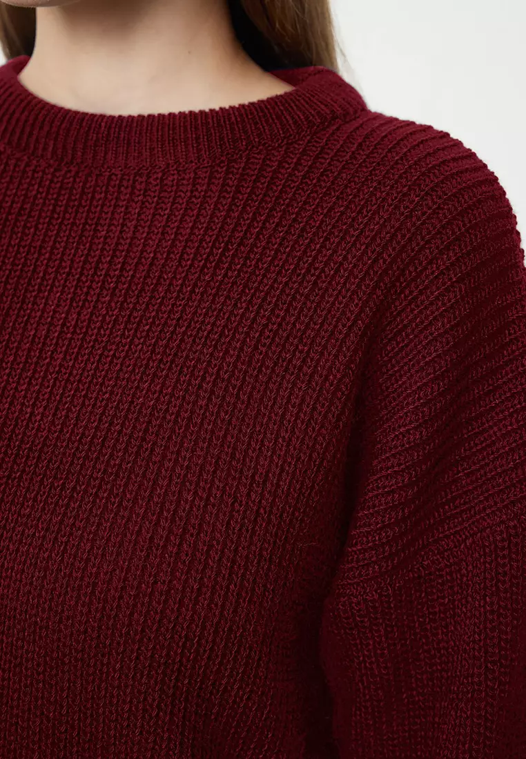 Claret Red Wide Pattern Ribbed Crew Neck Knitwear Sweater TWOAW25KZ00342