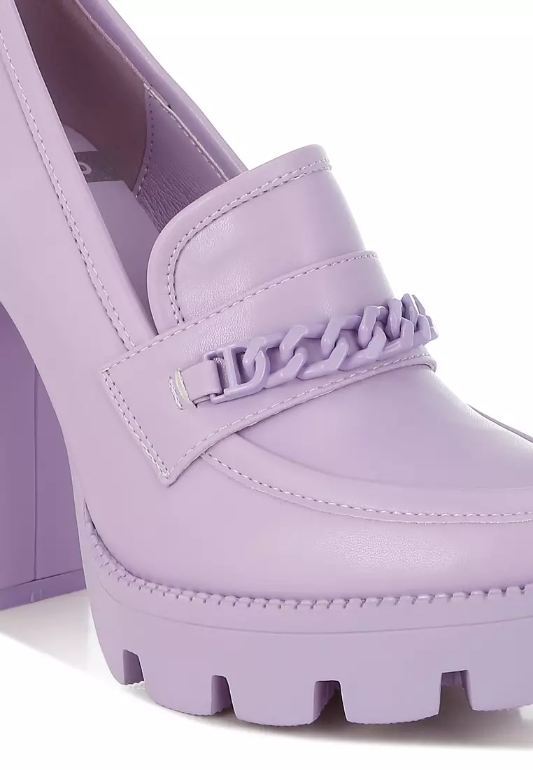 Chunky Chain Link Heeled Loafers in Lilac