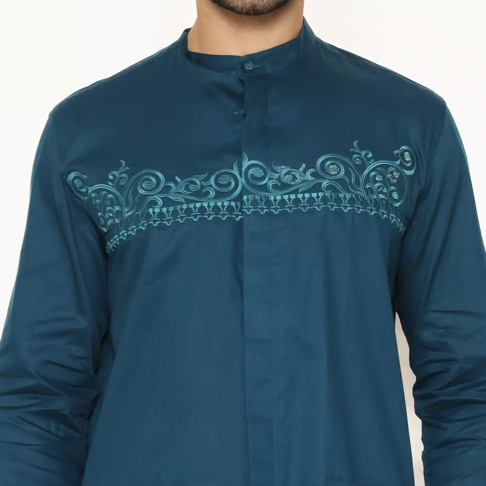 Lawell Baju Koko Pria Bordir Lengan Panjang Modern Fit Warna Teal – LAQKFLBKQG101QCTNQNM